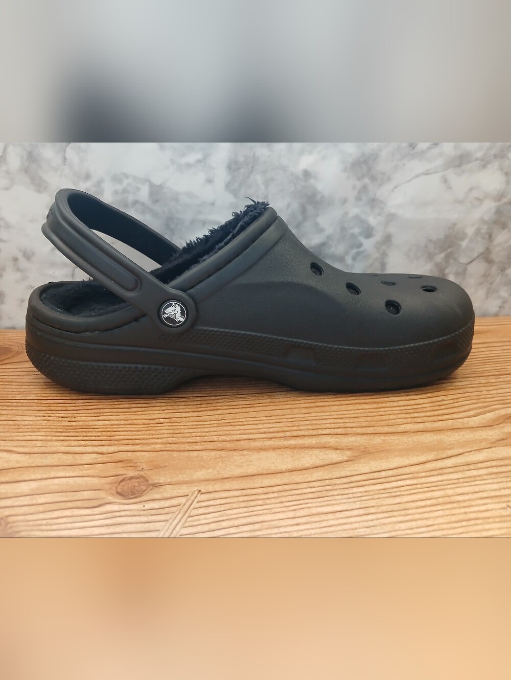 Crocs Black Fuzzy-Lined Clog with Heel Strap Unisex Sandals